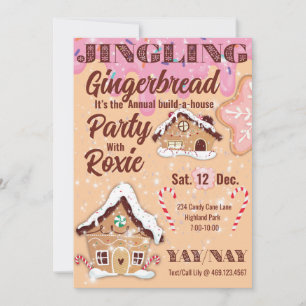 Rosa klingelnde Lebkuchen-Feiertags-Einladung Einladung