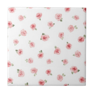 Rosa Knospe Aquarell Blumen Vintage Rose Weiß Fliese