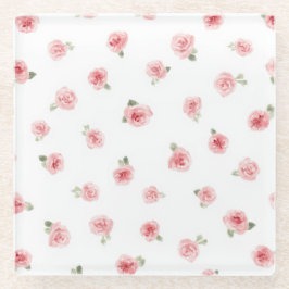 Rosa Knospe Aquarell Blumen Vintage Rose Weiß Glasuntersetzer
