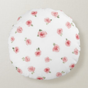 Rosa Knospe Wasserfarben Blumen Vintage Rose Weiß Rundes Kissen