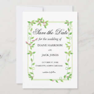 Rosa Knospen auf grünem Efeu Hochzeit Save The Dat Einladung
