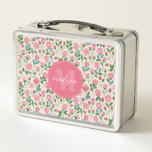 Rosa Knospen Blumen Metall Lunchbox