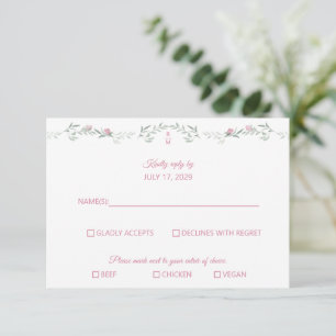 Rosa Knospen Grün Monogramm RSVP Antwortkarte Karte