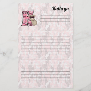 Rosa Koala Mongram Letter K Lined Briefpapier