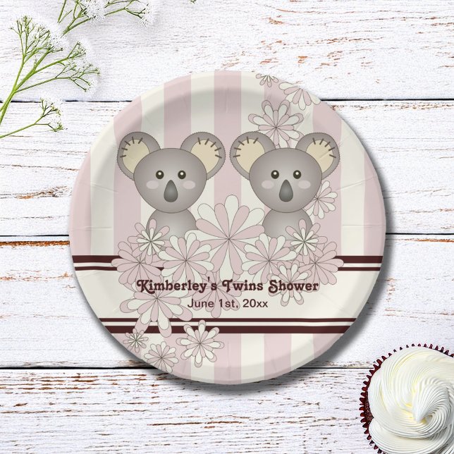 Rosa Koala Twin Baby Dusche / Kind Mädchen Geburts Pappteller (Von Creator hochgeladen)