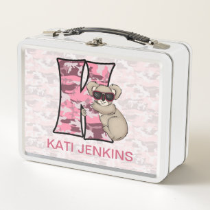 Rosa Koala und Camouflage Letter K Metall Brotdose