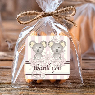 Rosa Koala-Zwilling Mädchen Baby Shower / Kinderge Quadratischer Aufkleber