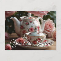 Rosa Kohl Rose Tee Einladung Postkarte