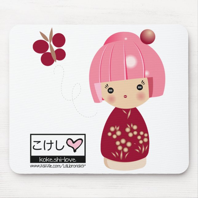 Rosa Kokeshi Dreiergruppe-Mausunterlage Mousepad (Vorne)