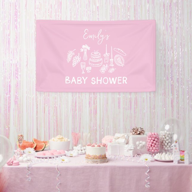 Rosa Kokett Moderne, handgezogene Babydusche Banner (Party)