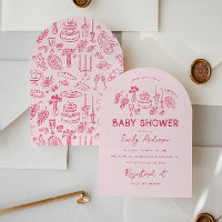 Rosa Kokett Moderne, handgezogene Babydusche