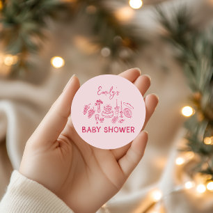 Rosa Kokett Moderne, handgezogene Babydusche Runder Aufkleber