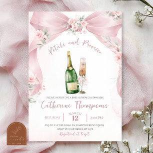 Rosa Kokette Blüten und Prosecco Brautparty Einladung