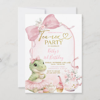 Rosa Kokette Dinosaurier Tea-Rex Party Mädchen Geb Einladung