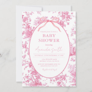 Rosa Kokette Floral Toile Baby Shower Vintage Einladung