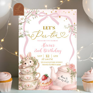 Rosa Kokette Frühlingshase-Teeparty Geburtstag Einladung