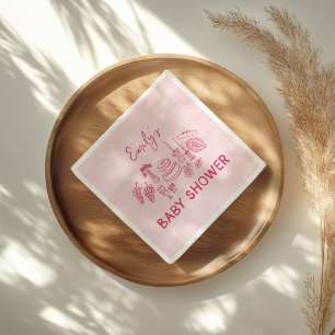 Rosa Kokette moderne handgezeichnete Babyparty Serviette