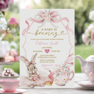 Rosa Kokette Perl Brewing Häschen-Mädchen Baby Sho Einladung