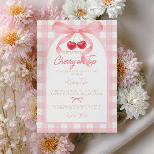 Rosa Kokette Schleife Kirsche auf Oben Babyparty Einladung