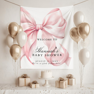 Rosa Kokette Schleifen Mädchen Baby Shower Willkom Wandteppich
