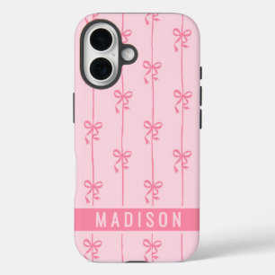 Rosa Kokette Schleifen Moderne Personalisierte Nam iPhone 16 Hülle