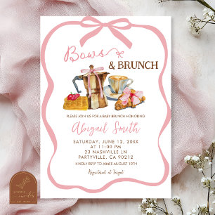 Rosa kokette Schleifen und Brunch-Baby-Party Einladung