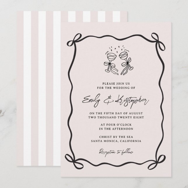 Rosa Koketten-Bogen-Hochzeit Einladung (Vorne/Hinten)