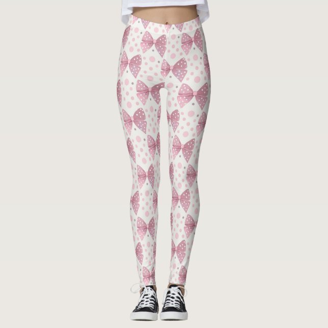 Rosa Koketten-Bögen und -Punkte Leggings (Vorderseite)