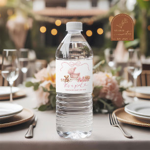 Rosa Koketten-Kinderwagen-Baby-Shower-Wasserflasch Wasserflaschenetikett