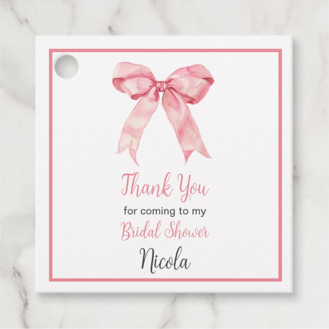 Rosa Koketten-Schleife-Bridal-Shower Geschenkanhänger (Vorderseite)