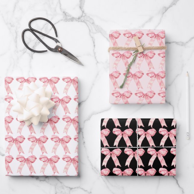Rosa Koketten-Schleife Geschenkpapier Set (Vorderseite)