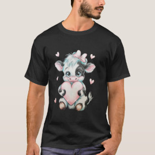 Rosa Koketten Schleife Schwarz-Weiß-Kuh hält Herz T-Shirt