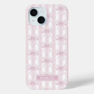 Rosa Koketten Schleifen auf gestreiften Monogramme Case-Mate iPhone Hülle