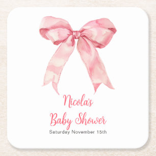 Rosa Koketten-Schleifen-Baby-Party Rechteckiger Pappuntersetzer