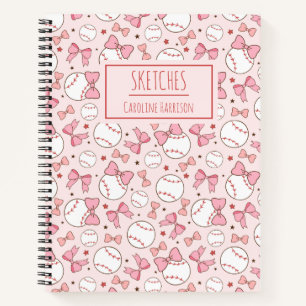 Rosa Koketten-Schleifen-Baseball Personalisiertes  Notizbuch