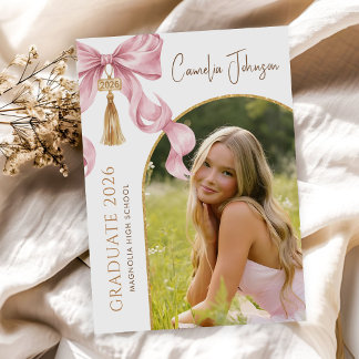 Rosa Koketten-Schleifen-Foto 2026 Abschlussfeier Einladung