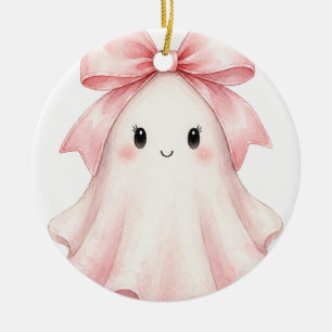 Rosa Koketten-Schleifen-Geist-Halloween-Ornament Keramik Ornament