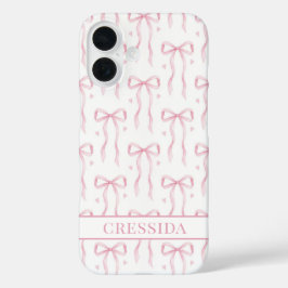 Rosa Koketten-Schleifen Monogramm iPhone 16 Hülle
