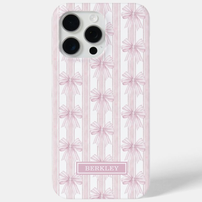 Rosa Kokettenbögen auf gestreiften Monogrammen Case-Mate iPhone Hülle (Rückseite)