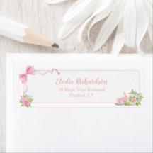 Rosa Kokettenschleife Florales Rücksendeetikett