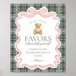 Rosa Koketter Bär Plaid Party Favors Schild