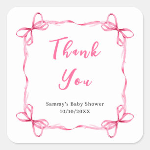 Rosa Koketterie-Band Baby-Shower-Dankeschön Quadratischer Aufkleber