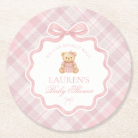 Rosa Koketterie-Bogen-Bär Kariert Baby Shower