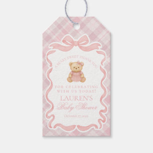Rosa Koketterie-Bogen-Bär-Tartan-Baby-Party-Gesche Geschenkanhänger