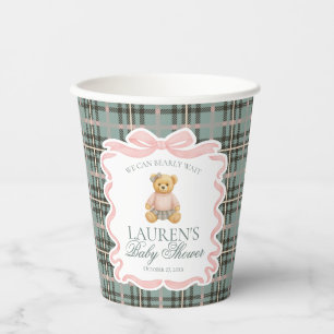 Rosa Koketterie-Bogen-Bär Tartan Kariert Baby Show Pappbecher