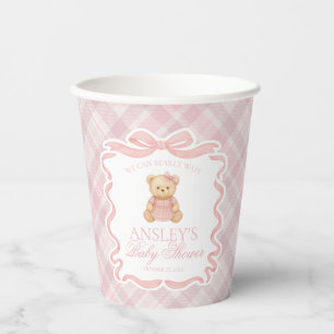 Rosa Koketterie-Bogen-Bär-Tartan-Karo-Baby-Party Pappbecher