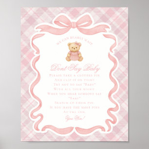 Rosa Koketterie-Bogen-Bär-Tartan-Sag-nicht-Baby-Sp Poster