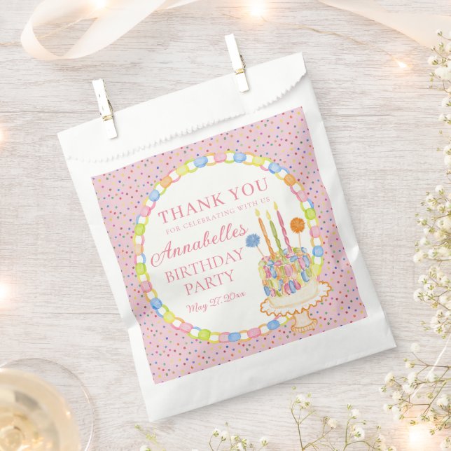 Rosa Konfetti Geburtstagsfeier Dessert Geschenktütchen (Ausgeschnitten)