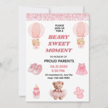 ROSA KONFETTI TOP 5X7 BÄRCHEN MÄDCHEN BABY SHOWER