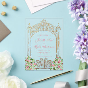 Rosa königliche Türen Faux Folie Hochzeit Acryl Acryleinladungen